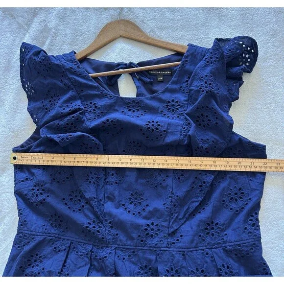 Chris McLaughlin Womens Dress Size 20 W Navy Cotton Eyelet Ruffle Pockets - Picture 8 of 10
